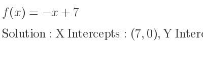 The f(x)=-x+7 is X Intercepts: (7,0),Y Intercepts: (0,7)